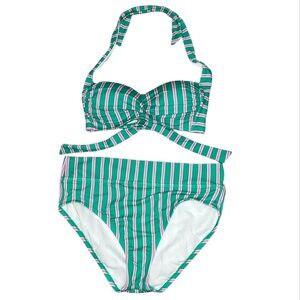 Draper James RSVP Size XL Twist Front Halter 2 Piece Bikini Striped Green Pink